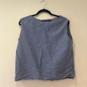 Casual Blue Striped Sleeveless Top